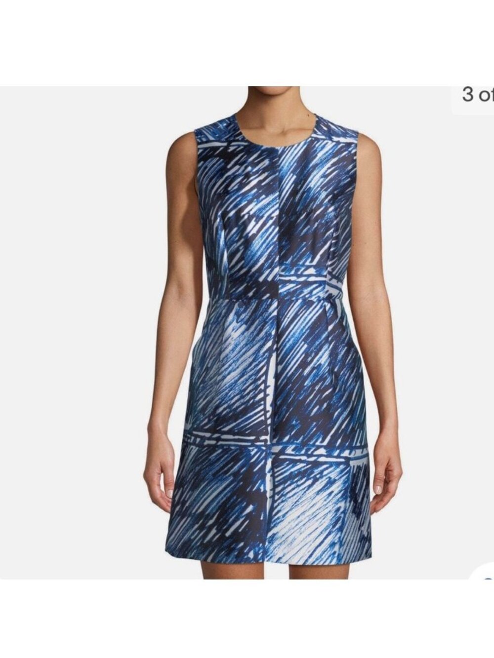 Milly women's 2 blue white satin twill COCO sheath dress scribble‎ print mini
